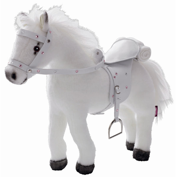 Peluche cheval Götz blanche avec son