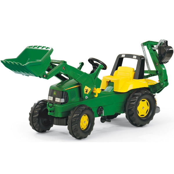 RollyToys Junior pedal tractor John Deere with front loader & rear excavator