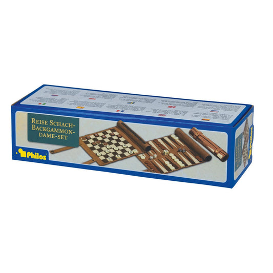 Jeu de dames de backgammon d'échecs de voyage Philos - Simili cuir