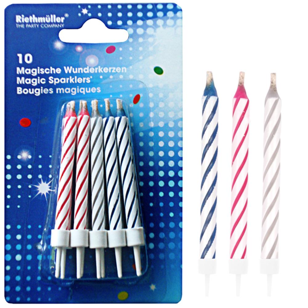 10 Trickkerzen mit Halter ass.