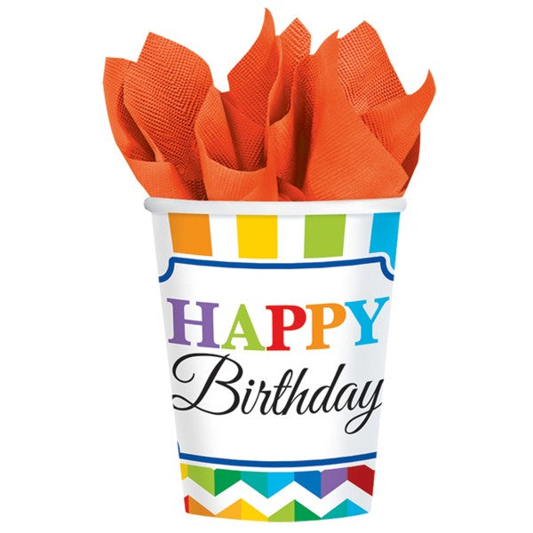 Amscan 8 Becher bright Birthday, 266 ml