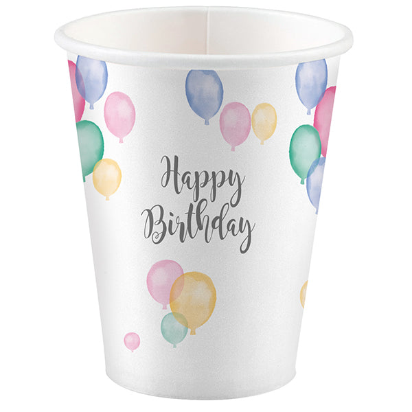 Amscan 8 Becher 250ml Happy Birthday Pastel