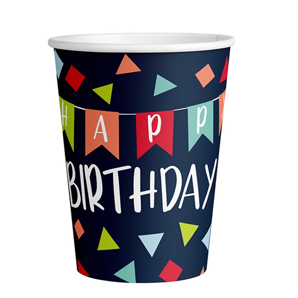 Amscan 8 tasses Joyeux anniversaire, 250 ml