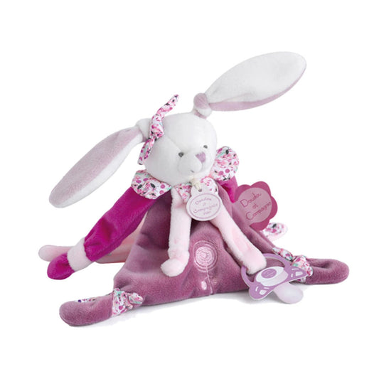 Doudou lapin cerise avec attache-sucette 17cm