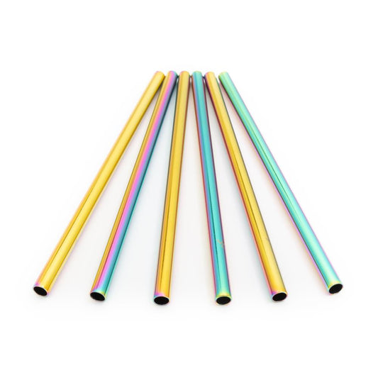 Wild & Stone Cocktail Straws, Stainless Steel, Reusable, Rainbow, Pack of 6