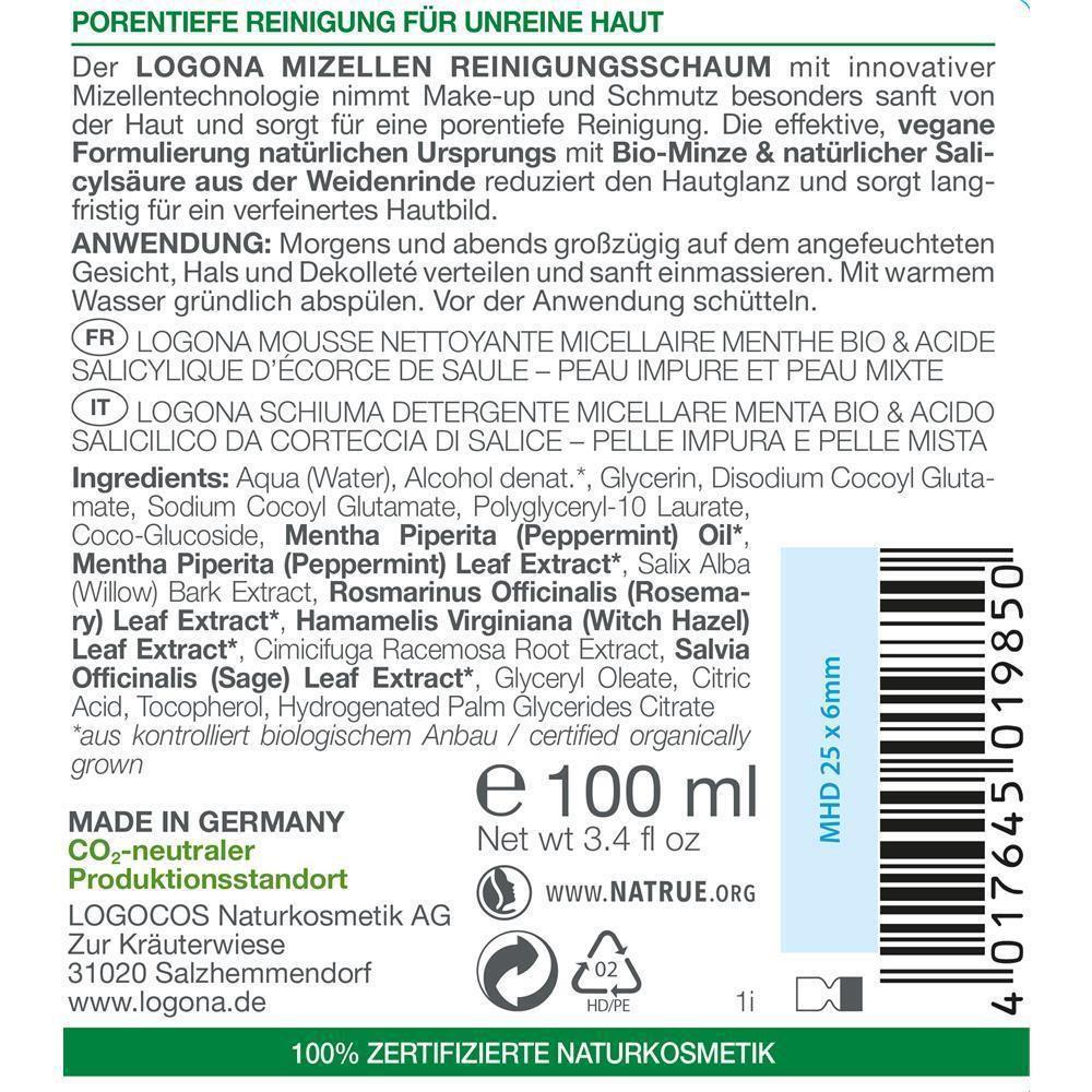 Logona Minze Mizellen Reinigungsschaum, 100 ml