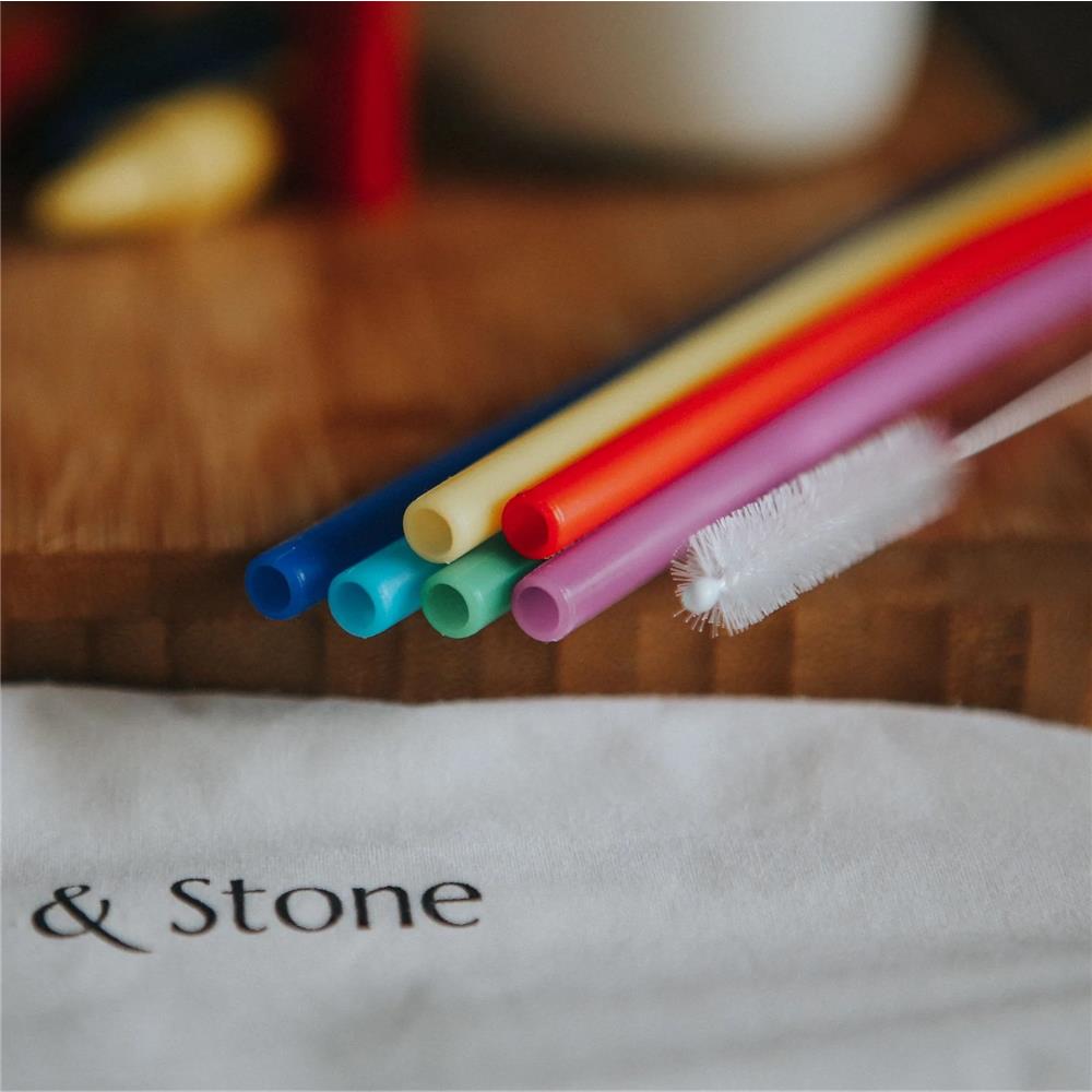 Silicone drinking straws, rainbow colours, BPA free and vegan - pack of 6