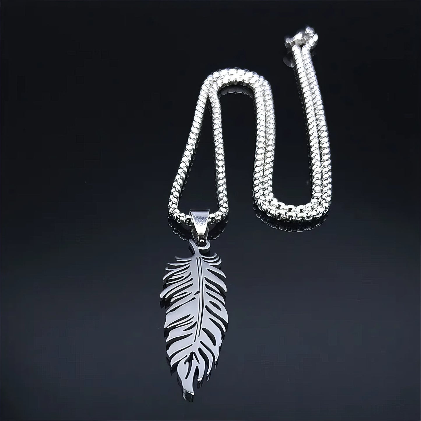 Perlstein Boho Feder Halskette, Edelstahl, Silber, 50 cm