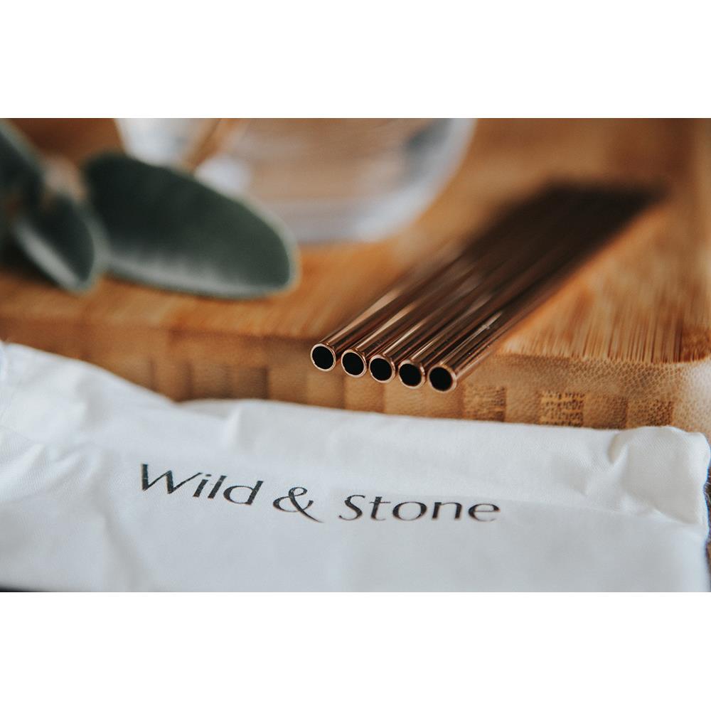Wild & Stone Cocktail Drinking Straws Made of Stainless Steel, Reusable, Rose Gold, Pack of 6