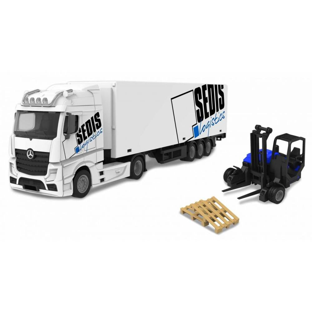 Camion Mercedes Bburago avec chariot élévateur et accessoires