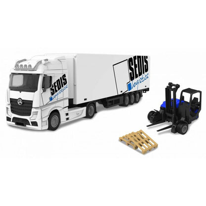 Camion Mercedes Bburago avec chariot élévateur et accessoires