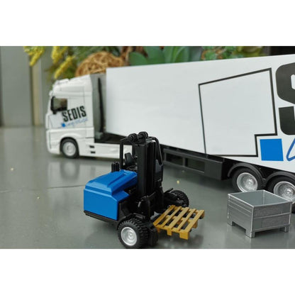 Camion Mercedes Bburago avec chariot élévateur et accessoires