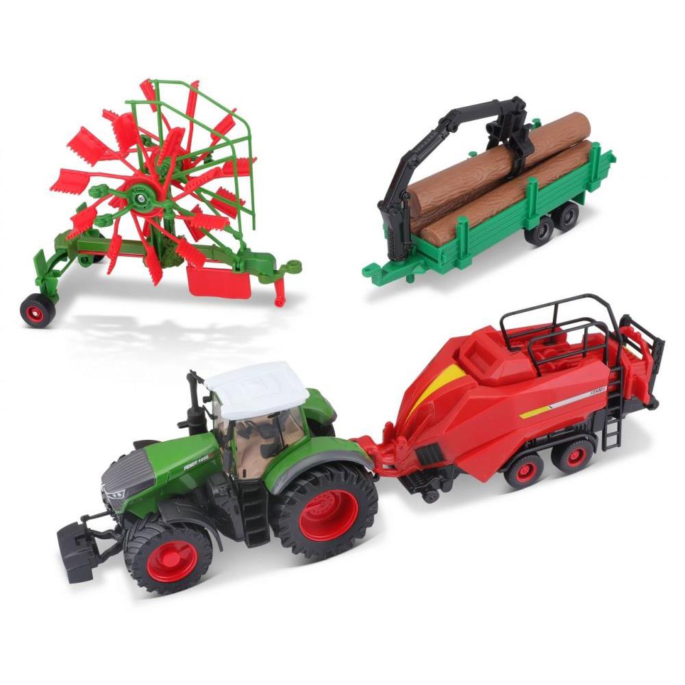 Bburago tractor set Fendt with 3 trailers