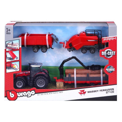 Bburago Tractor Set Massey Ferguson with Trailer