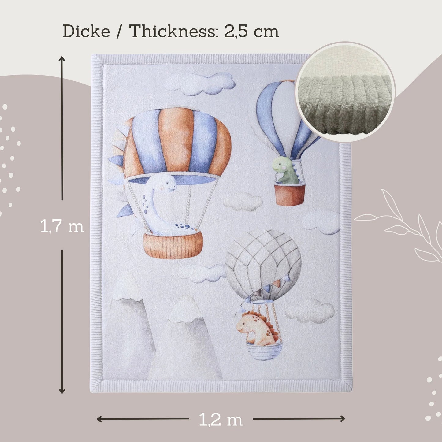 Hakuna Matte Samtmatte, Wolke Spielmatte, 1.7 x 1.2 m, Dinosaur Balloons