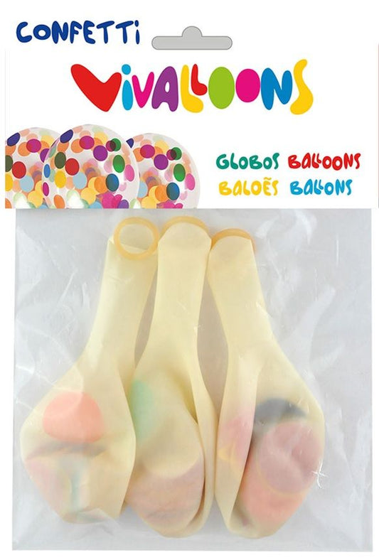 Ballons Vivalloons confettis rencontrés. 3 pièces dans un sachet, cul.