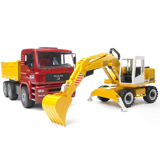 Bruder MAN TGA dump truck and Liebherr excavator