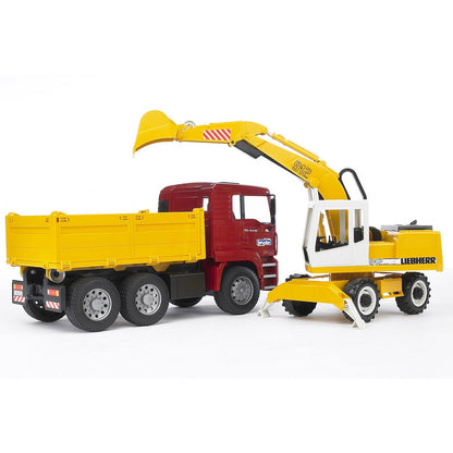 Bruder MAN TGA dump truck and Liebherr excavator