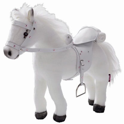 Peluche cheval Götz blanche avec son