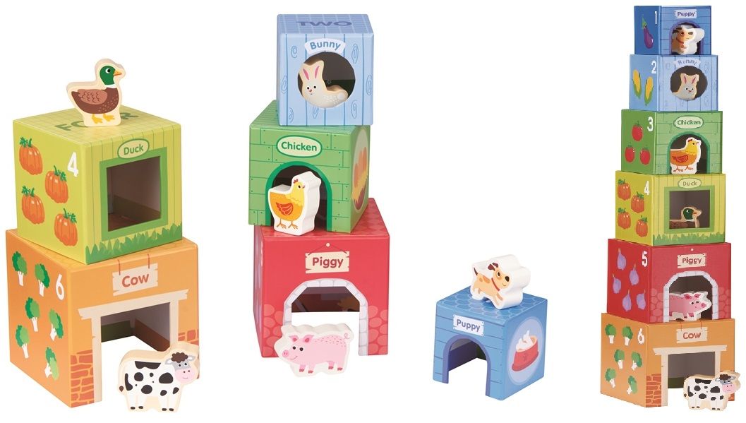 Tour empilable Spielba avec animaux en bois