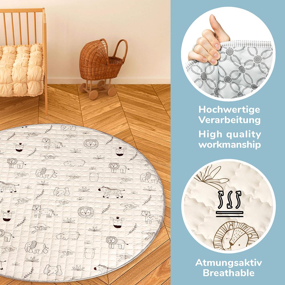 Tapis de jeu matelassé Hakuna Mat, Ø 1,5 m, Animaux Safari