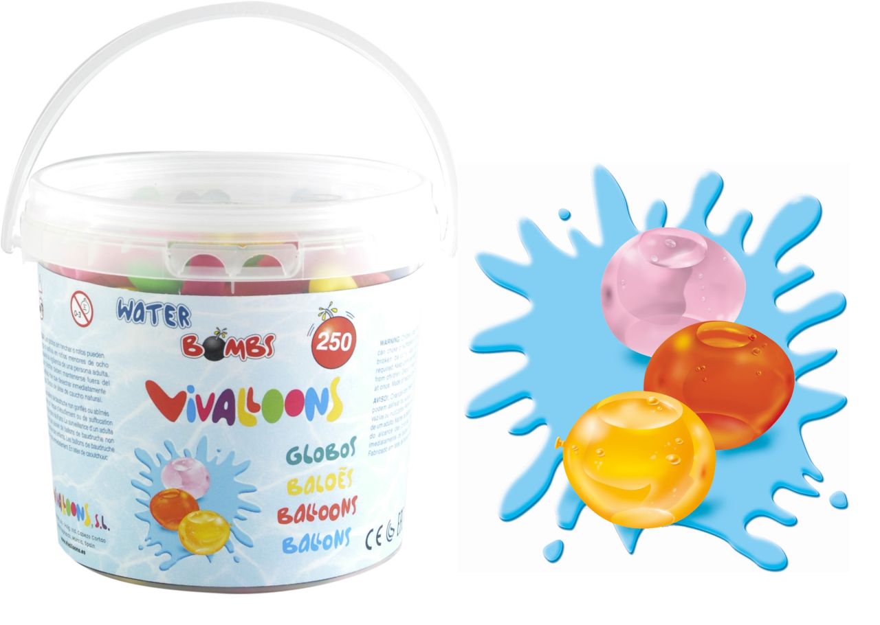 Vivalloons water balloons 250 pieces in bucket, ass.