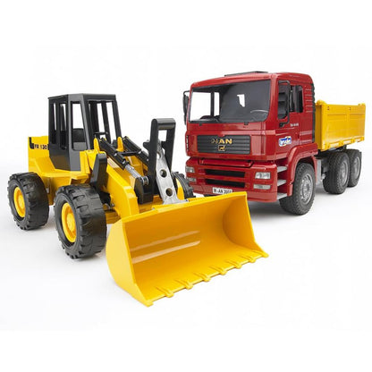 Bruder MAN TGA tipper truck with articulated wheel loader FR130