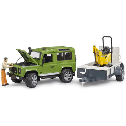 Bruder Land Rover Defender with trailer, JCB micro excavator
