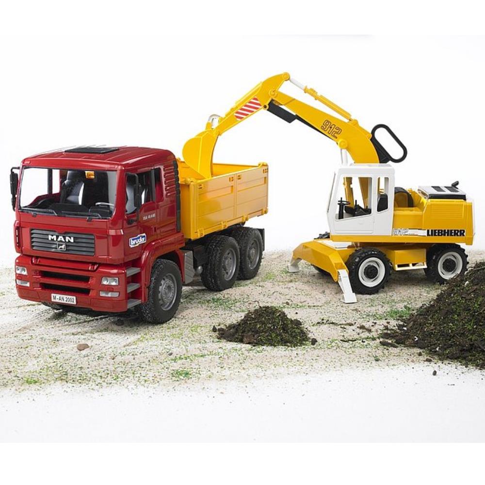 Bruder MAN TGA dump truck and Liebherr excavator