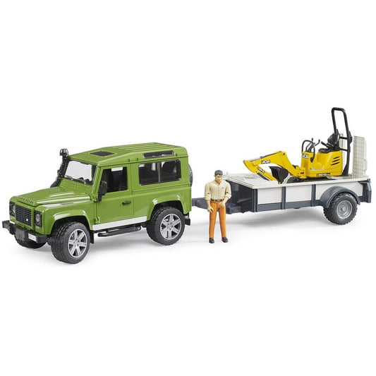 Bruder Land Rover Defender with trailer, JCB micro excavator