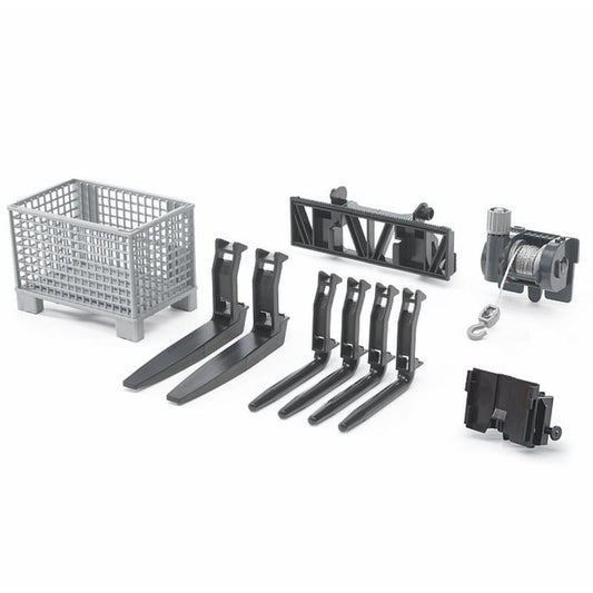 Treuil Bruder et fourches de chargeur frontal