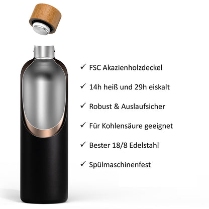 T&N Trinkflasche Edelstahl Wood Edition, 1000 ml, Anthracite