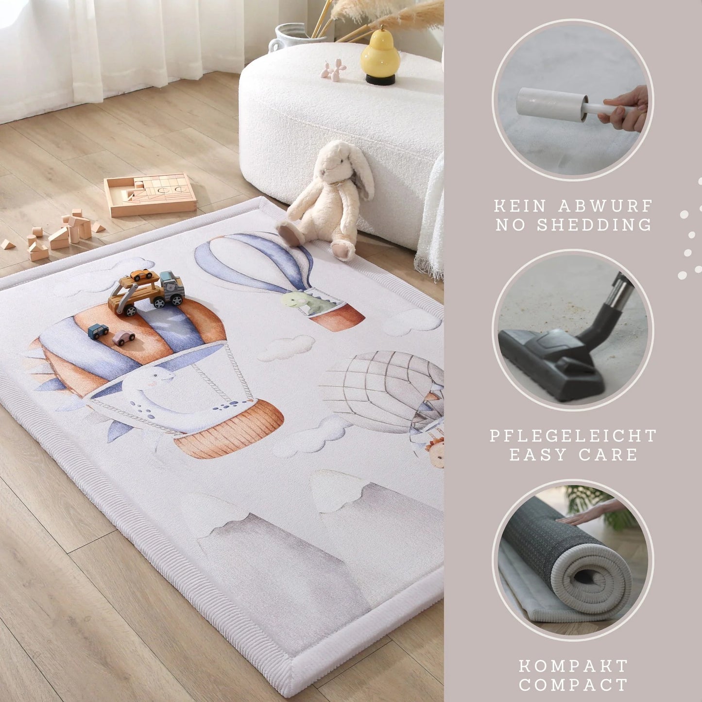 Hakuna Matte Samtmatte, Wolke Spielmatte, 1.7 x 1.2 m, Dinosaur Balloons