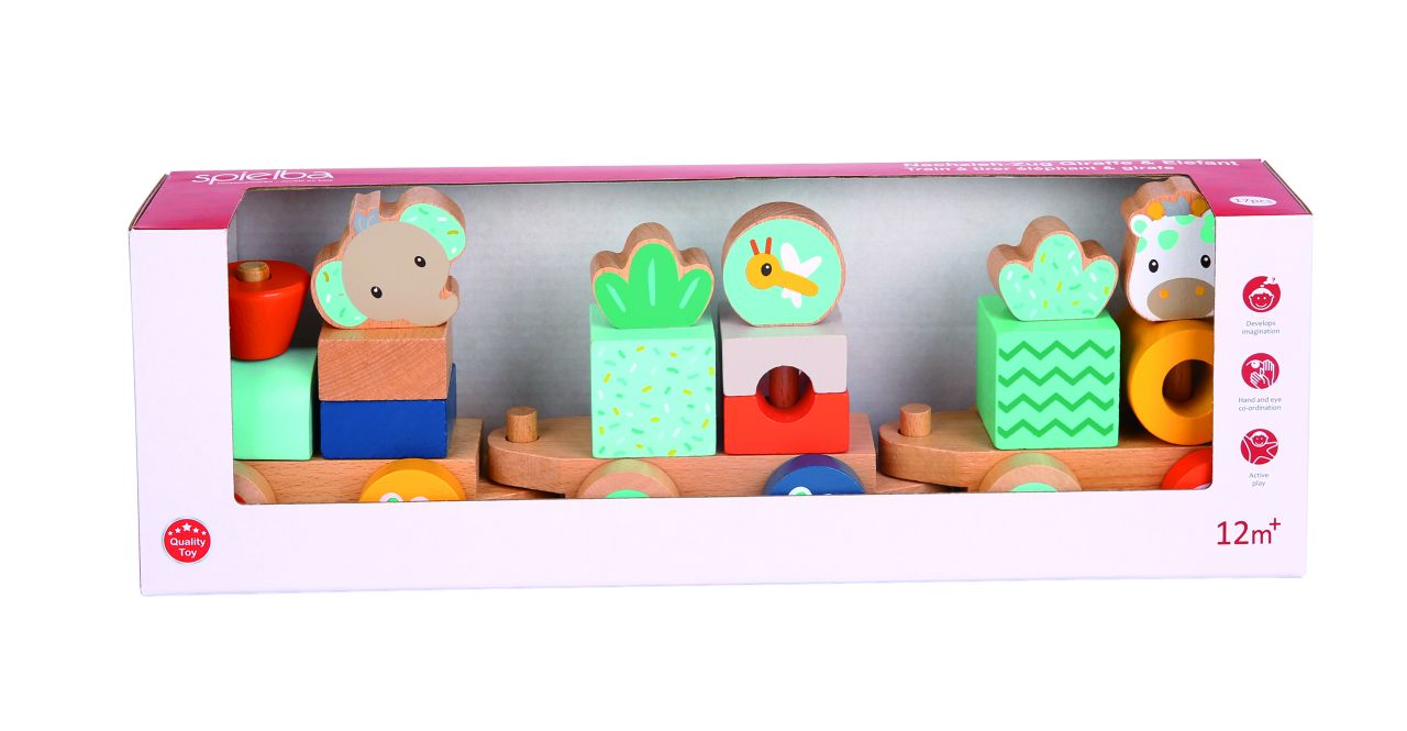 Spielba Nachziehzug Giraffe & Elefant