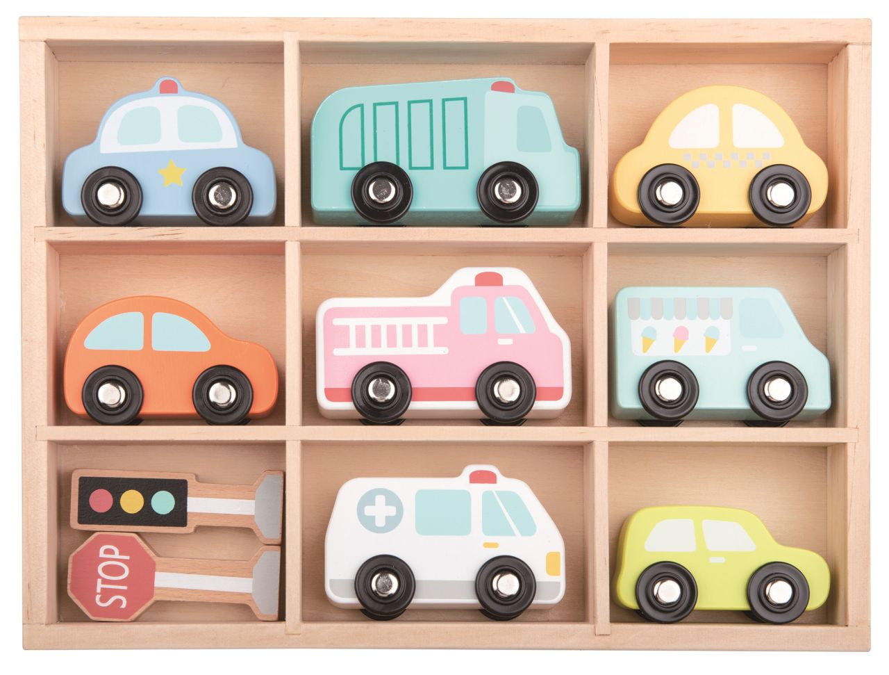 Spielba vehicle set in wooden box