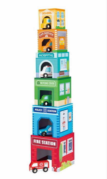 Spielba stacking tower with 6 cars
