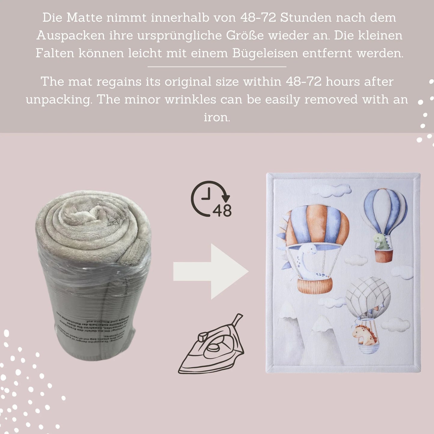 Hakuna Matte Samtmatte, Wolke Spielmatte, 1.7 x 1.2 m, Dinosaur Balloons