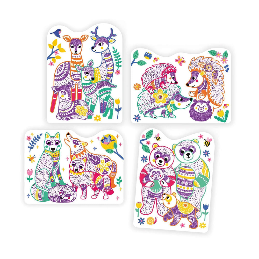 Ausmalbilder verdeckte Farben Waldfamilie