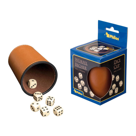 Philos dice cup including 6 dice - imitation leather - brown