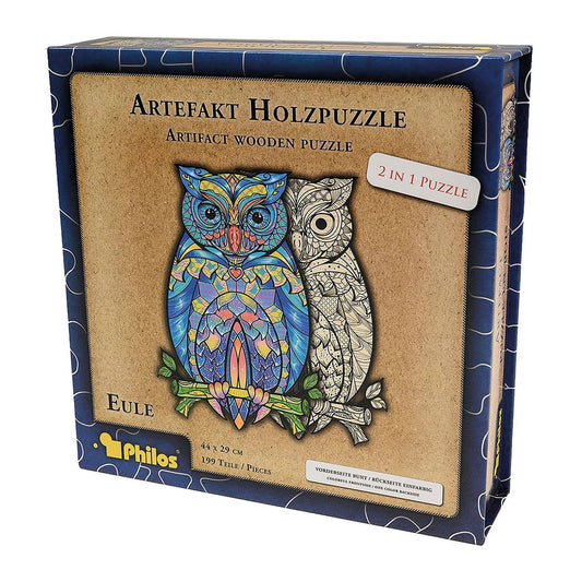 Puzzle en bois artefact Philos 2 en 1 hibou, 199 pièces