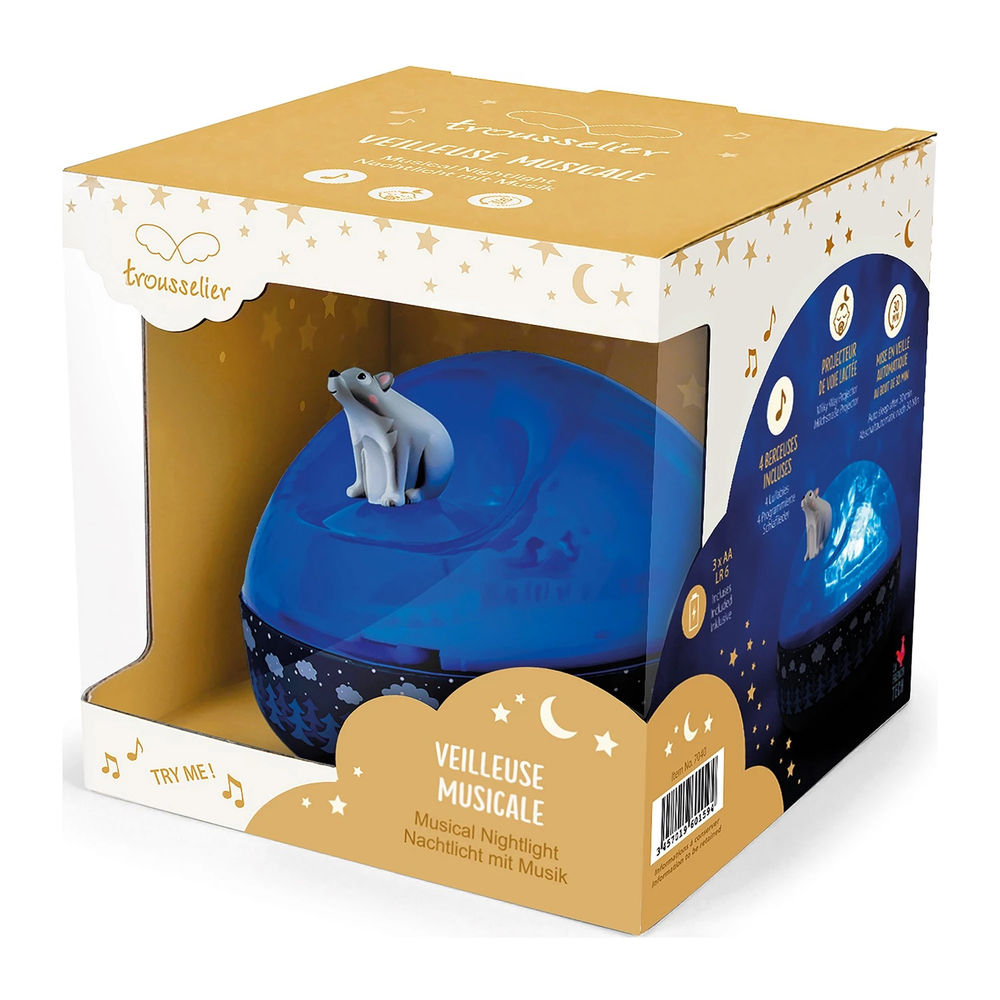 Trousselier Nachtlichtprojektor m. Musik, Bär auf der Bank