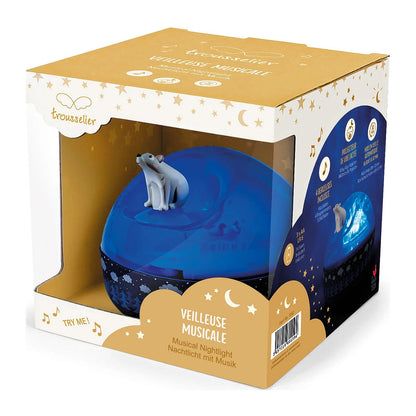 Trousselier Nachtlichtprojektor m. Musik, Bär auf der Bank