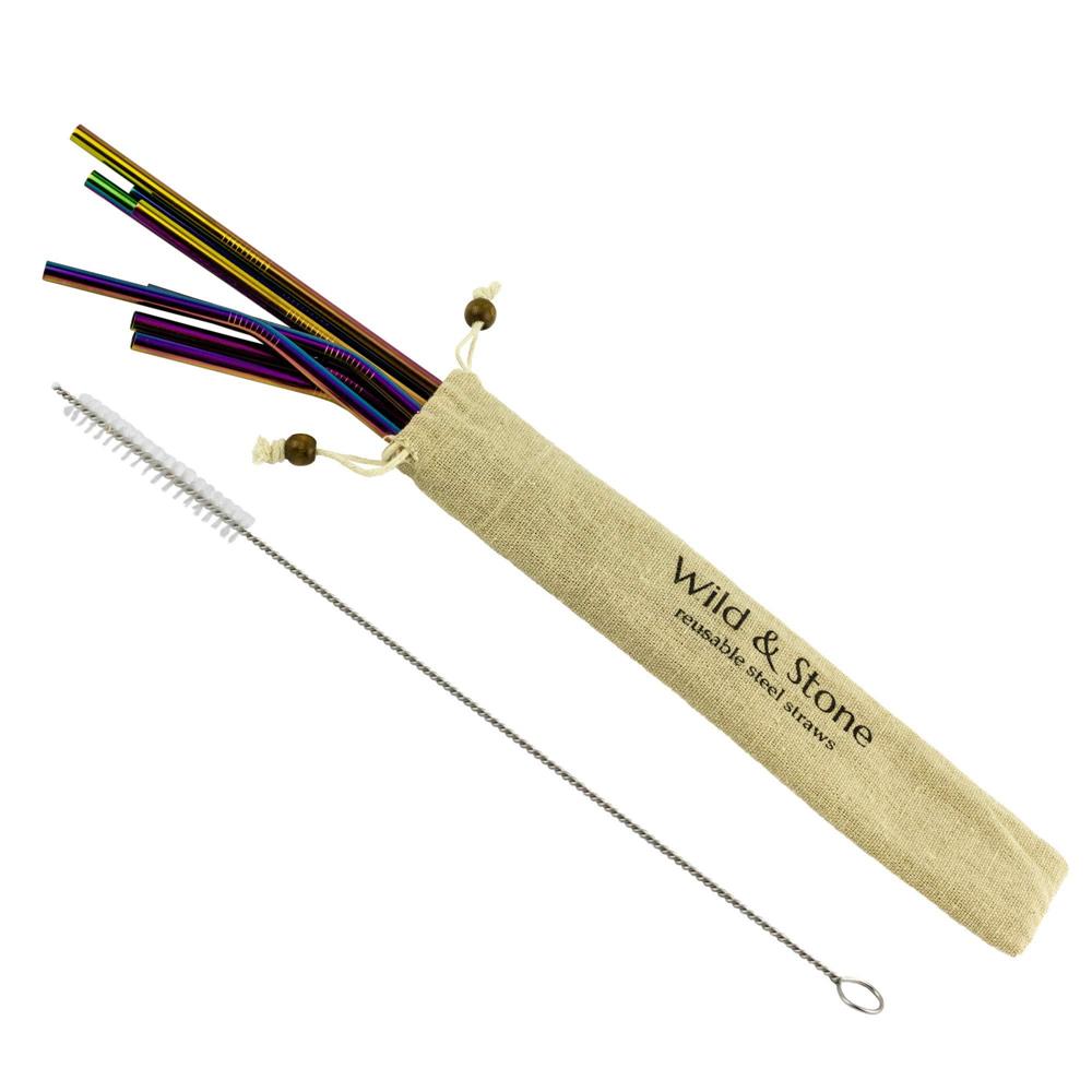 Wild &amp; Stone Stainless Steel Reusable Straws Rainbow Pack of 8