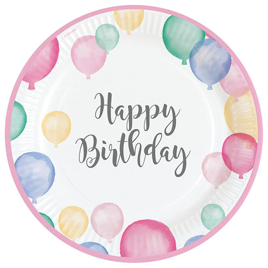 Amscan 8 Plates 23cm Happy Birthday Pastel