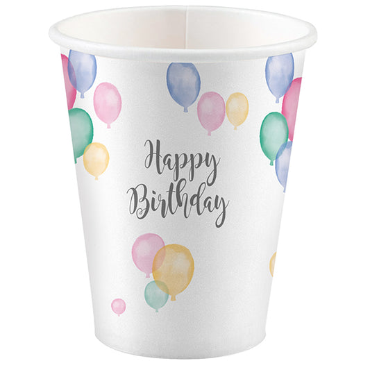 Amscan 8 tasses 250 ml Joyeux Anniversaire Pastel