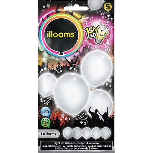 5 ballons LED, blancs