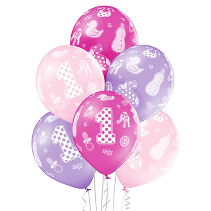Ballons mit Zahl 1, Mädchen, 6 Stück