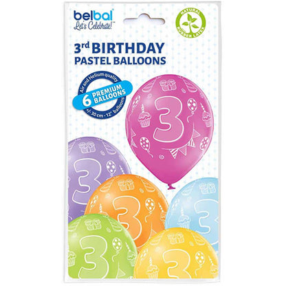 Ballons mit Zahl 3, 6 Stück