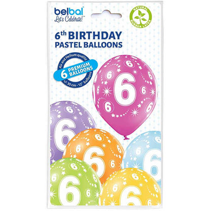 Ballons mit Zahl 6, 6 Stück