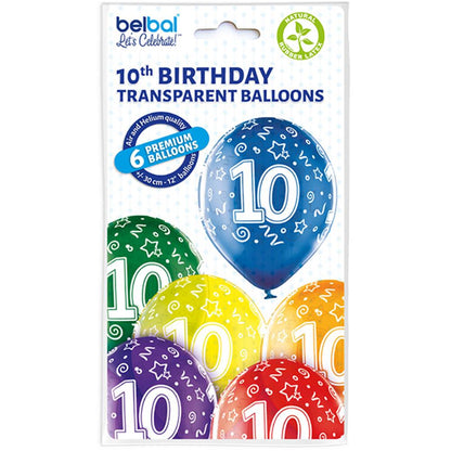 Ballons mit Zahl 10, gelb, 6 Stück